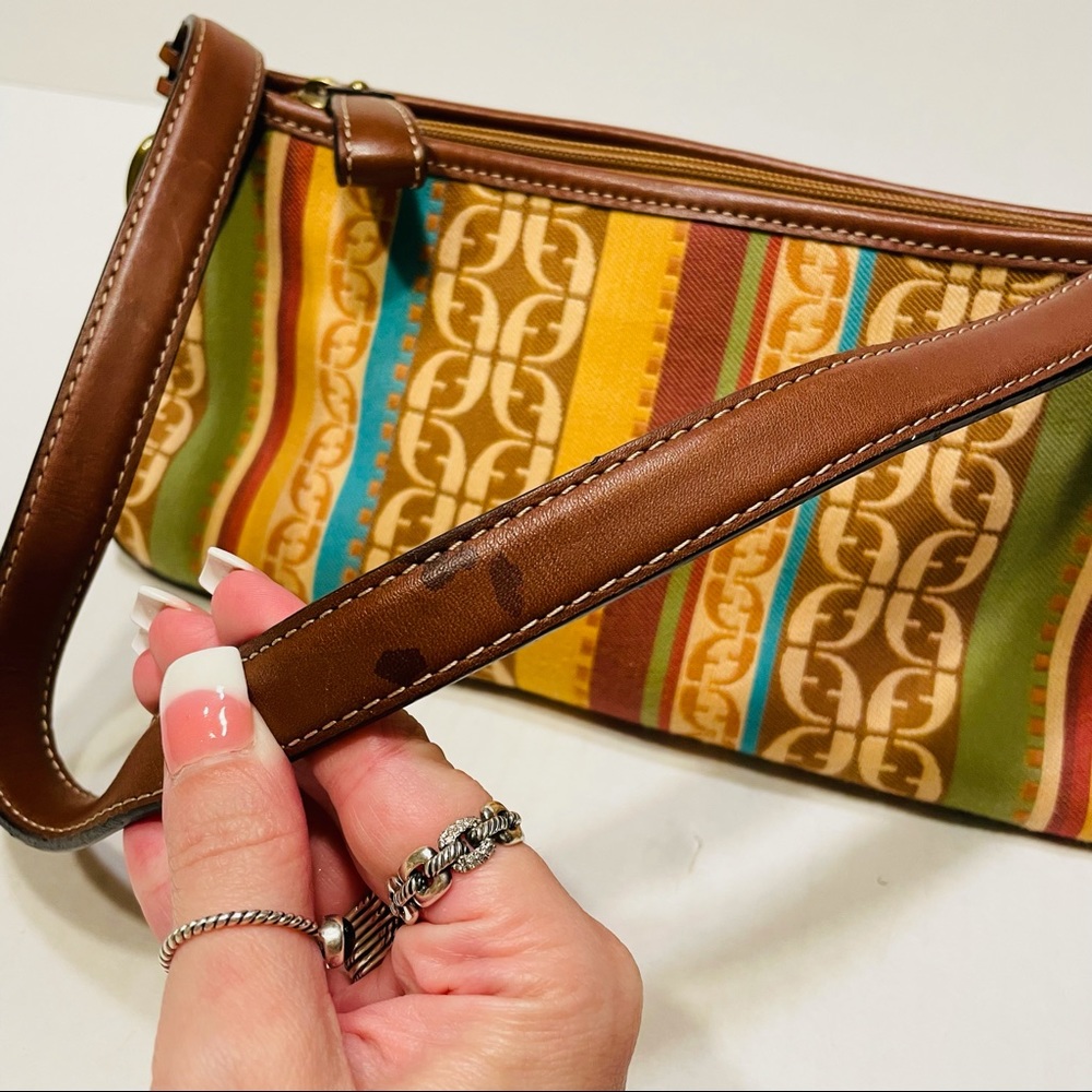 Fossil Canvas Signature Stripe Leather Baguette - image 5